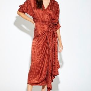 NEW CALLAHAN x REVOLVE Sami Rust Wrap Tie Midi Dress Size Medium